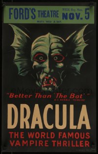 6h0211 DRACULA stage play WC 1928 incredible c/u creepy vampire head art, better than The Bat, rare!