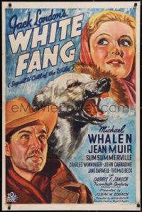 6h0126 WHITE FANG 1sh 1936 art of Michael Whalen, Muir & Lightning the dog, Jack London, ultra rare!