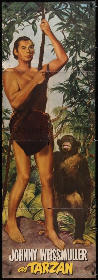 6h0202 TARZAN & THE HUNTRESS promo brochure 1947 Johnny Weissmuller, opens to a 21x62 poster, rare!
