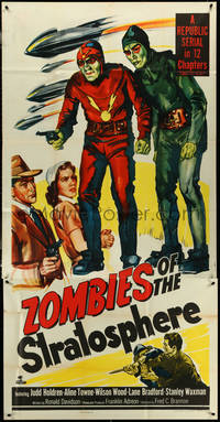 6j0252 ZOMBIES OF THE STRATOSPHERE 3sh 1952 cool art of aliens with guns including Leonard Nimoy!