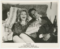 6j1351 ECLIPSE 8x10 still 1962 c/u of Monica Vitti & Alain Delon laughing in bed, Antonioni!
