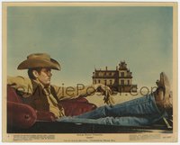 6j1367 GIANT color 8x10 still #4 1956 classic image of James Dean sitting in car in front of Reata!