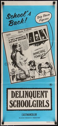 6j0353 CARNAL MADNESS Aust daybill 1975 Delinquent Schoolgirls, artwork of sexy immoral females!