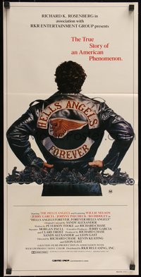 6j0365 HELLS ANGELS FOREVER Aust daybill 1984 cool art of bikers on motorcycles by Charles Lilly!