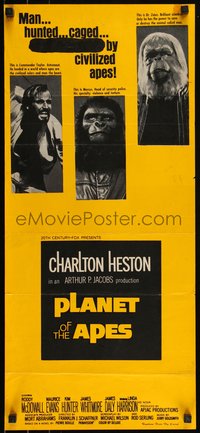 6j0378 PLANET OF THE APES Aust daybill 1968 Charlton Heston classic sci-fi, forced to mate censored!