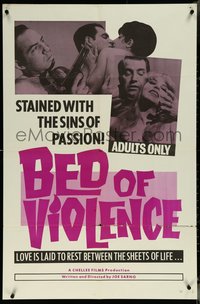 6j0780 BED OF VIOLENCE 1sh 1967 Joe Sarno directed, Rita Atlanta, stained with passion, rare!