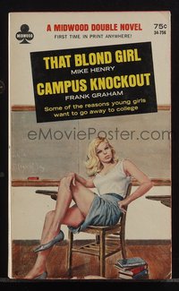 6j1297 THAT BLOND GIRL/CAMPUS KNOCKOUT paperback book 1967 college girls, Rader art, ultra rare!