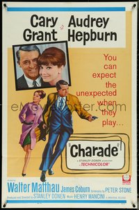 6j0817 CHARADE 1sh 1963 art of tough Cary Grant & sexy Audrey Hepburn, expect the unexpected!