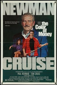 6j0829 COLOR OF MONEY 1sh 1986 Robert Tanenbaum art of Paul Newman & Tom Cruise playing pool!