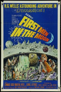 6j0896 FIRST MEN IN THE MOON 1sh 1964 Ray Harryhausen, H.G. Wells, fantastic sci-fi art!