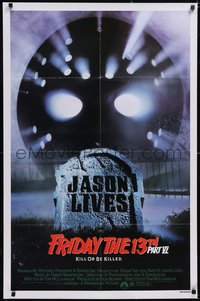 6j0904 FRIDAY THE 13th PART VI 1sh 1986 Jason Lives, cool image of hockey mask over tombstone!