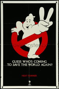 6j0916 GHOSTBUSTERS 2 teaser 1sh 1989 logo, guess who is coming to save the world again next summer?