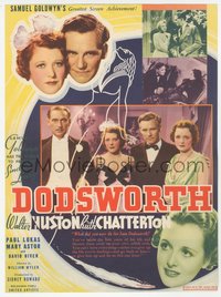 6j0257 DODSWORTH herald 1936 Walter Huston, Mary Astor, Ruth Chatterton, Lukas, Wyler, ultra rare!