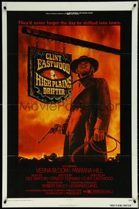 6j0942 HIGH PLAINS DRIFTER 1sh 1973 classic Ron Lesser art of Clint Eastwood holding gun & whip!