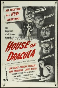 6j0948 HOUSE OF DRACULA military 1sh R1960s Wolfman Lon Chaney Jr., Strange as Frankenstein, rare!