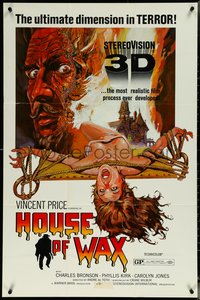 6j0950 HOUSE OF WAX 1sh R1972 great horror art of disfigured Vincent Price over sexy girl, 3-D!