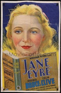6j0961 JANE EYRE 1sh 1934 great close-up art of Virginia Bruce reading classic novel, ultra rare!