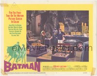 6j0448 BATMAN LC #1 1966 great image of Adam West & Burt Ward with the Penguin in Bat Cave!