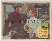 6j0472 CANADIAN PACIFIC LC #4 1949 c/u of cowboy Randolph Scott watching Jane Wyatt help sick guy!