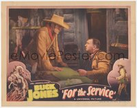 6j0504 FOR THE SERVICE LC 1936 tough cowboy Buck Jones staring down man seated at table, ultra rare!