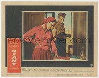 6j0514 GIANT LC #3 1956 James Dean watches Elizabeth Taylor looking at desk from across the room!