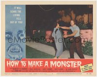 6j0524 HOW TO MAKE A MONSTER LC #4 1958 great c/u of teen Frankenstein Gary Conway attacking woman!