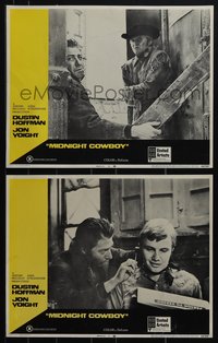 6j0739 MIDNIGHT COWBOY 2 LCs 1969 Dustin Hoffman, Jon Voight, Vaccaro, John Schlesinger classic!