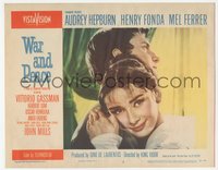 6j0637 WAR & PEACE LC #3 1956 romantic close up of Audrey Hepburn embracing Jeremy Brett!