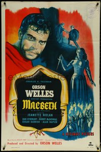 6j0992 MACBETH 1sh 1948 art of star & director Orson Welles, Jeanette Nolan, Shakespeare!
