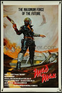 6j0994 MAD MAX 1sh R1983 Garland art of wasteland cop Mel Gibson, George Miller action classic!