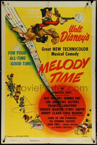 6j1005 MELODY TIME 1sh 1948 Walt Disney, cool cartoon art of Pecos Bill, Little Toot & more!