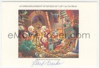 6j0134 CARL BARKS signed 4x6 promo card 1983 art of Donald Duck, Uncle Scrooge & nephews w/treasure!