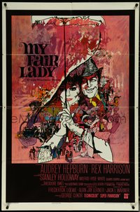 6j1022 MY FAIR LADY int'l 1sh 1964 classic art of Audrey Hepburn & Rex Harrison by Bob Peak!
