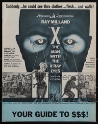 6j0321 X: THE MAN WITH THE X-RAY EYES pressbook 1963 Ray Milland strips souls & bodies, cool art!