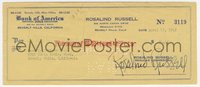 6j0138 ROSALIND RUSSELL signed canceled check 1947 she paid $24.45 to the Beverly Hills Uniform Shop!