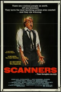 6j1116 SCANNERS 1sh 1981 David Cronenberg, in 20 seconds your head explodes, cool art by Joann!