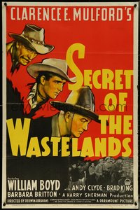 6j1123 SECRET OF THE WASTELANDS 1sh 1941 cool art of William Boyd as Hopalong Cassidy, ultra rare!