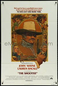 6j1132 SHOOTIST 1sh 1976 best Richard Amsel artwork of aging gunfighter John Wayne & cast!