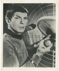 6j0184 LEONARD NIMOY signed 8x10 REPRO photo 1980s as Star Trek's Spock holding model Enterprise!