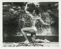 6j0204 STEVE REEVES signed 8x10 photo 1980s flexing muscles by waterfall at Joaquin Miller Park!