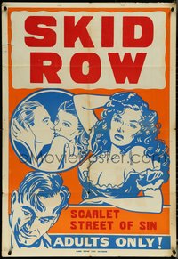 6j1136 SKID ROW 1sh 1956 completely different sexy art, scarlet streets of sin, ultra rare!