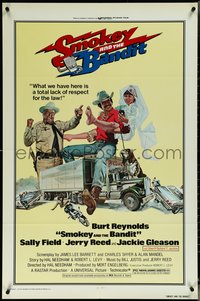 6j1140 SMOKEY & THE BANDIT 1sh 1977 Solie art of Burt Reynolds, Sally Field & Jackie Gleason!