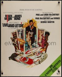 6j0019 LIVE & LET DIE 22x27 music poster 1973 Robert McGinnis art of Roger Moore as James Bond!