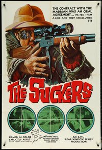 6j0084 SUCKERS signed 1sh 1970s by producer Dave Friedman, cool art of man with sniper rifle!