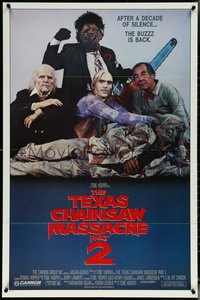 6j1178 TEXAS CHAINSAW MASSACRE PART 2 1sh 1986 Tobe Hooper horror sequel, cool family portrait!