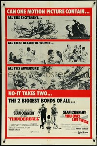 6j1186 THUNDERBALL/YOU ONLY LIVE TWICE 1sh 1971 Sean Connery's two biggest James Bonds of all!