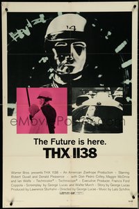 6j1189 THX 1138 1sh 1971 first George Lucas, Robert Duvall, bleak sci-fi, double inset images!