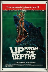 6j1206 UP FROM THE DEPTHS 1sh 1979 wild horror artwork of giant killer fish by William Stout!