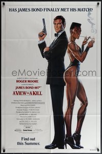 6j1212 VIEW TO A KILL advance 1sh 1985 art of Roger Moore & Grace Jones by Daniel Goozee!