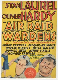 6j0268 AIR RAID WARDENS mini WC 1943 great Hirschfeld art of Stan Laurel & Oliver Hardy, ultra rare!